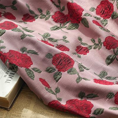 China KEER Stock Flower Painting Style Sofa Bag Fabric Polyester Women Girl Dress Red Pink Pink Upholstery Woven Jacquard Fabric for sale