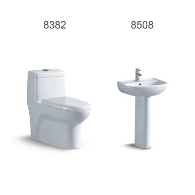 China EUROPEAN Bathroom Sets Modern Toilet Washdown One Piece Toilet With White Ceramic Basin 8382+8508 for sale