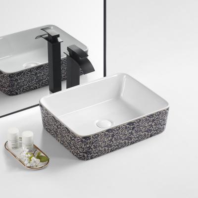 China Non Porous Countertop Mounted No Hole Rectangular Ceramic Art Wash Basin Sinks 345B for sale