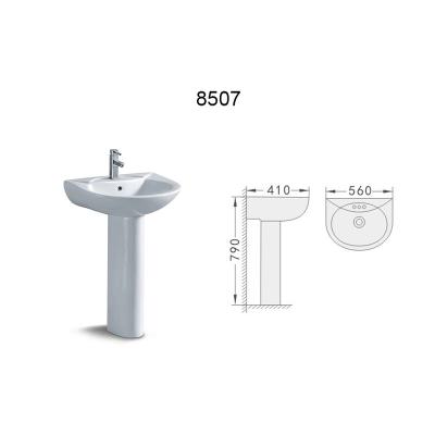 China Smooth Hot Sale Factory Direct Single-hole White Bathroom Sink With Pillar 8507 for sale