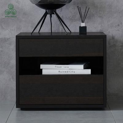 China Durable MUMU Customized Dark Wood Simple Wooden Furniture  Bedside Table With Storage Bedroom Nightstand for sale