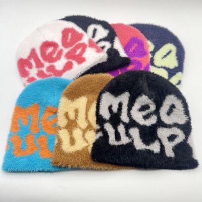 China breathable & Y2K High Quality Waterproof Knitted Custom Embroidery Logo Mea Culpa Mohair Beanie Winter Hats Caps for sale