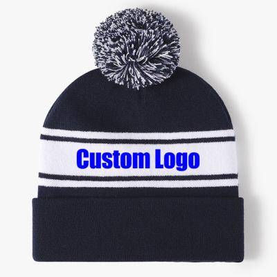 China breathable & Waterproof Christmas Knitted Hats Embroidered Winter Hats Women Luxury Warm Men Pom Pom Beanie Custom for sale