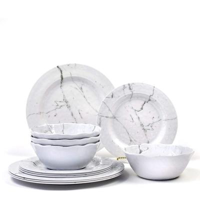 China Hotel Marble Plastic Modern Use Restaurant Tableware Design Texture Anti-fall Durable Melamine Stocked Dinner Set for sale