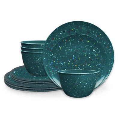 China Premium Stocked Custom Marble Decal Printed Green 100% Melamine Dinner Plates Dinnerware Sets for sale