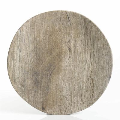 China 2020 New Arrival Stocked Melamine Serving Tray Wood Like Design Round Plastic Western Dishes for sale