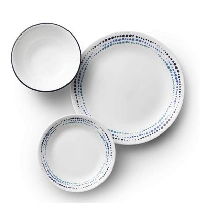 China Wholesale Custom Stocked Blue White Rim Round Tableware Restaurant Unbreakable Reusable Melamine Pizza Dishes for sale