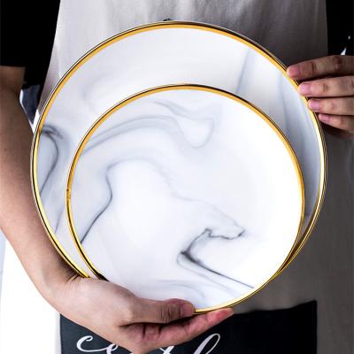 China Stocked Platters Melamine Dinner Serving Plates Round Plates Stickers Nordic Western Steak Dish Matte Marble Dish for sale