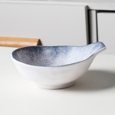 China Eco-friendly Blue Plastic Deep Bowl Stocked Restaurant 5.5 Inch Melamine Dip Soy Sauce Bowls With Handle for sale