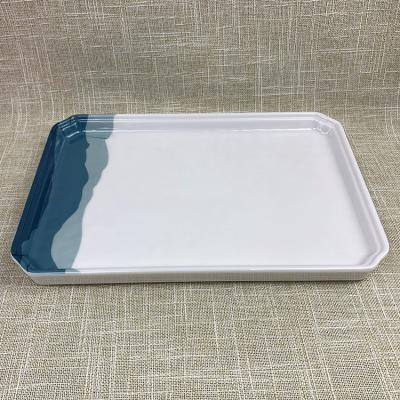 China Custom Printed Cheap Stocked 10 Inch Hotel Restaurant Melamine Food Serving Rectangle Tray In Bulk for sale