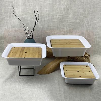 China Customized large size stocked logo restaurant hotel food grade melamine serving dish dry ice sashimi tray for sale