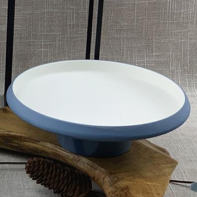 China Wholesale Cheap Blue Round Large Rim Melamine Stocked Western Food Serving Dish For Restaurant for sale