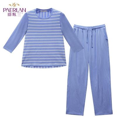 China Paerlan Autumn Winter Full Set Cotton Home Woman Sleep Wear Stripe Breathable Pajamas for sale