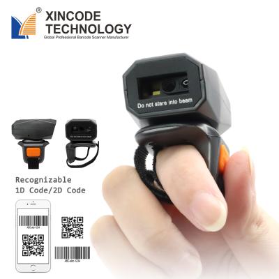 China NEW Portable Wireless Ring Finger Scanner Mini Pocket Handheld Barcode Scanner ABS+TPR Xincode 2D Barcode Reader for sale