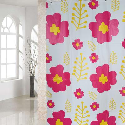 China Viable For Promotion Cheap PEVA 3 Gauge Printed Red Flower Shower Curtain Liner for sale