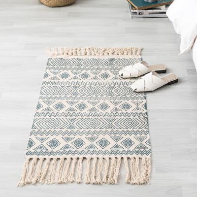 China Colorful Washable Cotton Shag Rug Blanket Hand & Woven Printed Area Rugs Machine Washable Boho Bath Mat for sale