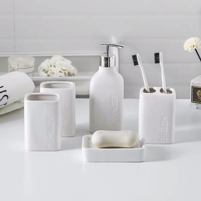 China Viable Includes Toothbrush Holder, Soap Dispenser & Dish, 2 Tumblers 5 Piece Decorative Ceramic Bath Accessory Set for sale