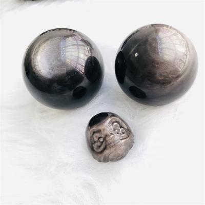 China Wholesale Natural DONGHAI Crystal Stones Obsidian Spheres Healing Silver Golden Wedding Souvenir Guests Decoration for sale