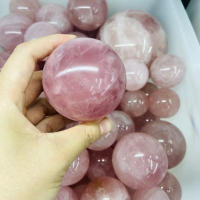 China Natural Rose Quartz Sphere Pink Calcite Rose Crystal Ball of China Gemstone Healing Crystals Crystal Balls for sale