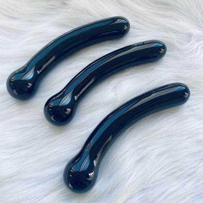 China Wholesale Natural Massage Yoni Wand from China Crystal Polished Black Obsidian Curved for Woman for sale