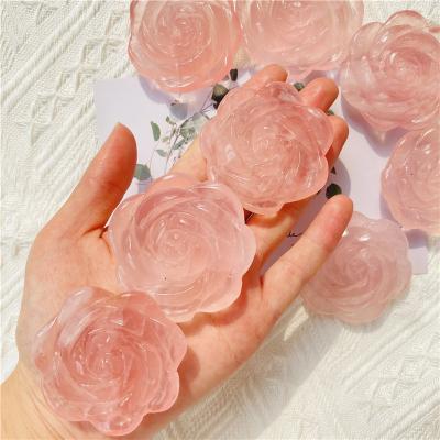 China DONGHAI Crystal Crafts Natural Folk Crafts High Quality Wholesale Rose Quartz Crystal Flower For Hand Carved Feng Shui Decoration for sale