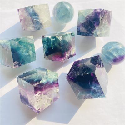 China Natural Gemstone Crystal Rainbow Fluorite Cube Stone Healing Wholesale from DONGHAI for Decoration for sale