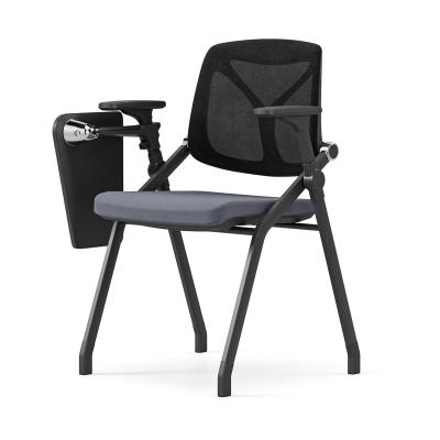 China Collapsible Black Plastic Back Folding Training Chair Conference Chair With Notepad for sale