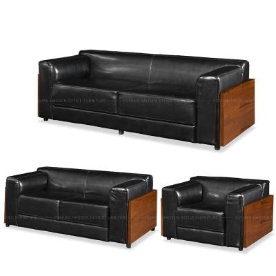 China Retro Genuine Leather Sectional Leather Furniture Set and Office Classic Wood Room Decoration S083 Grain Sofa Coffee Table Set for Sale Factory for sale