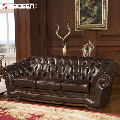 China HAOSEN Traditional Customize Real Frame S088 Real Wood Furniture Leather Solid Sofa Half Set Home /Sectional Living Room Sofa for sale