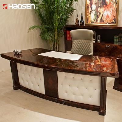 China Factory supply leather office furniture people office classic luxury glossy radian wood leather luxury office one for sale