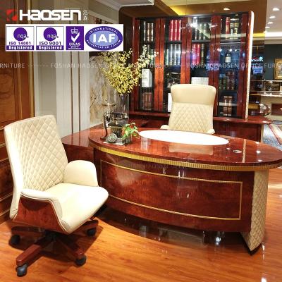 China Home 6881 luxury classic high gloss L shaped leather oval office desk, with drawer office furniture desks and chair L shape wholesale for sale