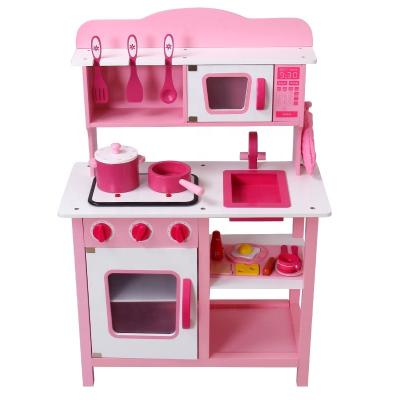 China Nordic Style Wholesale Pink Wooden Children's Kitchen Pretend Cook Play Set Kids Toys Kitchen Tableware for sale