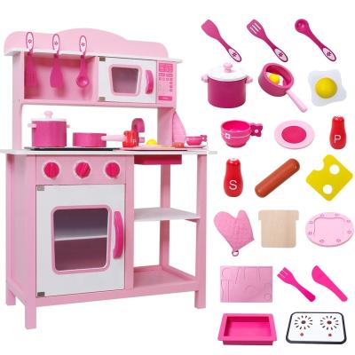 China Nordic Style Kids Pretend Play Toys Large Classic Wooden Kitchen Toy Set Electronic With Light And Sound for sale