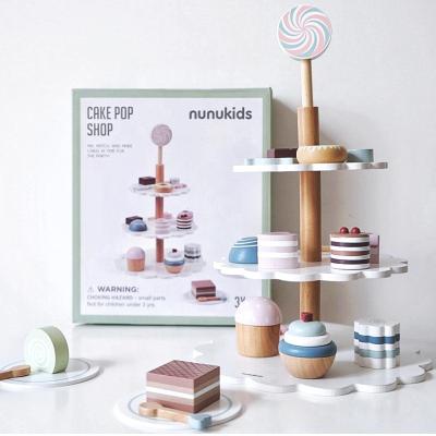 China Simulation Wooden Desserts Tower Cake Toy Food Playset NUNUKIDS Children's Three-Layer Preschool Toys for sale