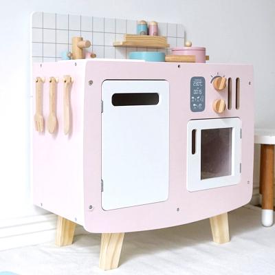 China Retro Macarone children's simulation kitchen toys girls style baking stove children's wooden kitchen toy set KIK002 for sale