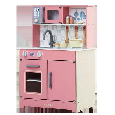 China Colorful Wooden Kids Kitchen Toys Pretend Play Kids Role Play Pink Girls Kitchen Play Toy Set NUK003 for sale