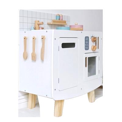 China Best Macarone Kids Preschool Girls Cooking Toy Learning Kitchen Wooden White Toys Set For Children KIK002 for sale