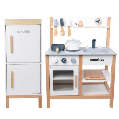 China Preschool Kids Toys Hot Selling Custom Toddler Set Pretend Cooking Role Play Set Children Wooden Kitchen Simulated Fridge Toys For Girls for sale