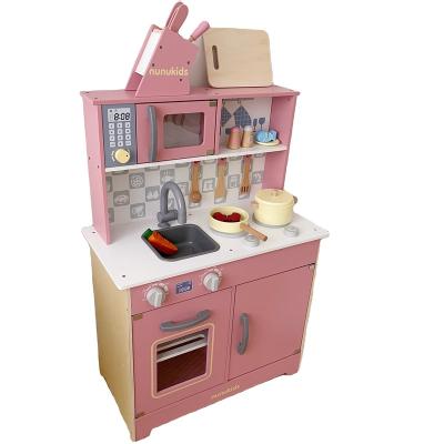 China Hot Sale Colorful Big Pink Wooden Kitchen Toy For Girls Pretend Play Kitchen Educational Toys Set For Children for sale