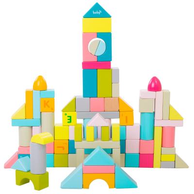 China Rainbow 86PCS Wooden Safe Stacking Game Pile Stacker Geometry Building Block Creative Interlocking Educational Toys for sale