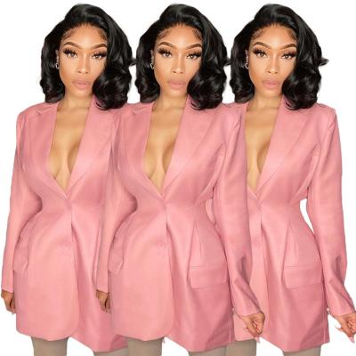 China Fashion Breathable Casual Pink Women's Long Blazer Coat Birthday Ladies Office Joskaa Blazer Suit for sale