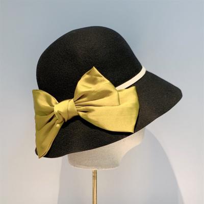 China Fashion High End 100% Bowknot Bowler Hat Wool Basin Fedora Hats Manufacturers Wholesale for sale