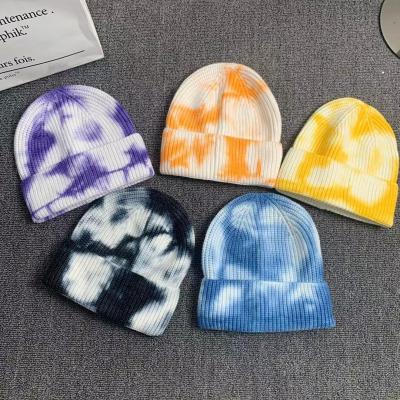 China breathable & Hong Kong style hip hop gradient color shorts waterproof Japanese Korean cotton knitted cold hat dyed knotting women's wool hat for sale