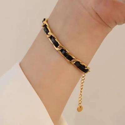 China New style European and American luxury brand cc bracelet cc bracelet 18K gold blessing character fancy pearl woven high-end leather bracelet for sale