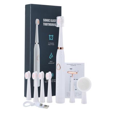 China Home use+office+travel New 3 in 1 Multifunctional Massage Bar Facial Cleansing Brush Six-speed Ultrasonic USB Electric Toothbrush for sale