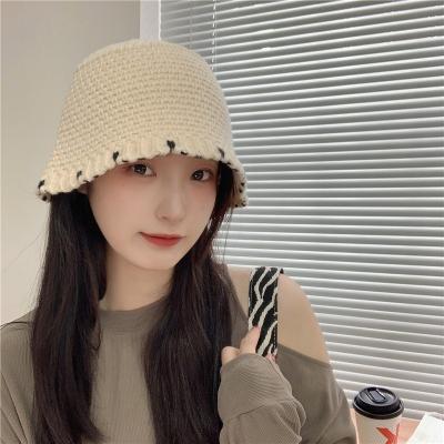 China COMMON Round Brim Logo Crochet Knitted Hat Handmade Crochet Bucket Hat Custom Knit Winter Floral Hats Flower Design Hollow Women Beanie for sale