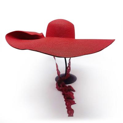 China Barred 2020 Big Brim Lady Floppy Summer Red Foldable Women's Hat Oversized Paper Straw Hat Wholesale Foldable Beach Hat for sale