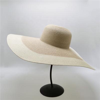 China Lady Summer Beach Hat Striped Cheap Large Brim 18cm Paper Straw Hat Foldable Sun Hat for sale