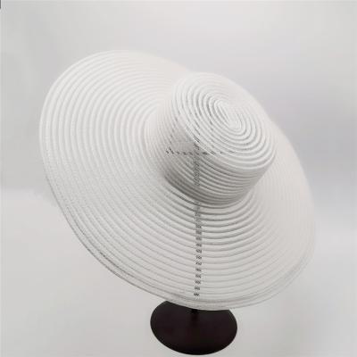 China Simple Summer Custom Striped Lady S Gigantic Wide Brim PP Straw Sun Hat Striped Ribbon OEM Customized Handmade for sale