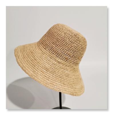 China Factory Wholesale Summer Fashion Striped Raffia Crochet Lady Wide Brim Beach Sun Hat Fashion Straw Hat With Simple Style for sale